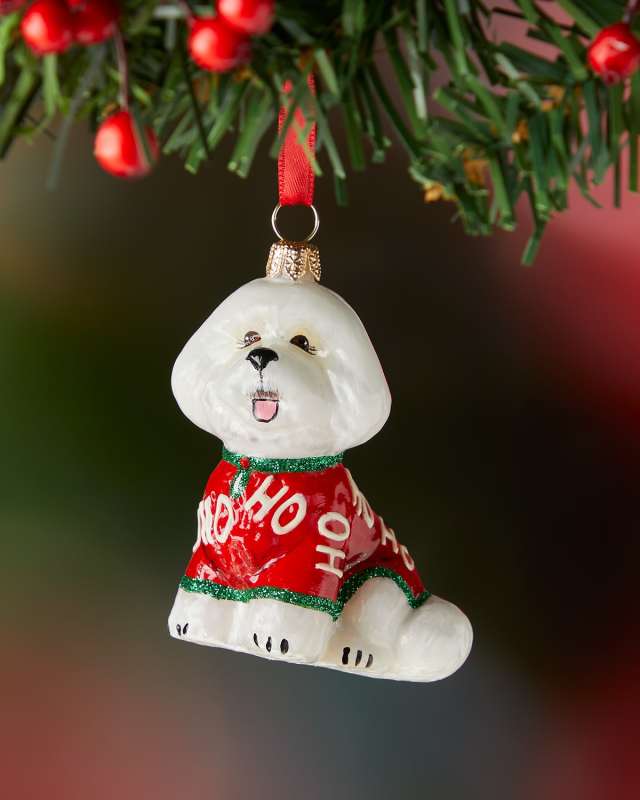 Bichon Frise in Christmas Pajamas Ornament